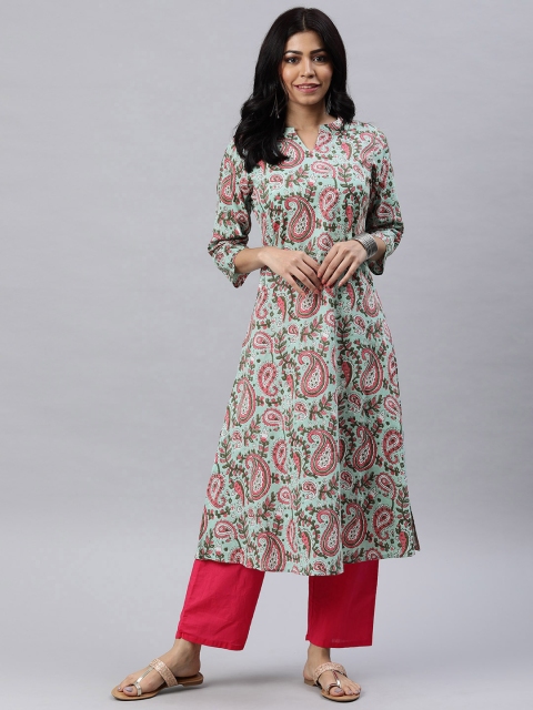 

AHIKA Women Teal & Pink Printed A-Line Kurta