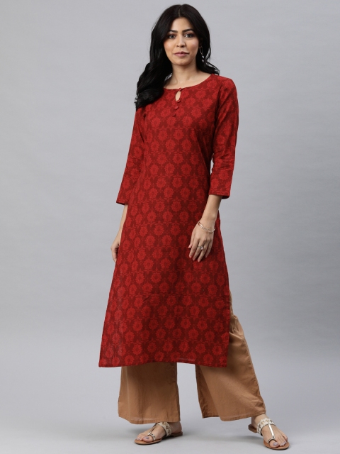 

AHIKA Women Red Floral Printed Straight Kurta