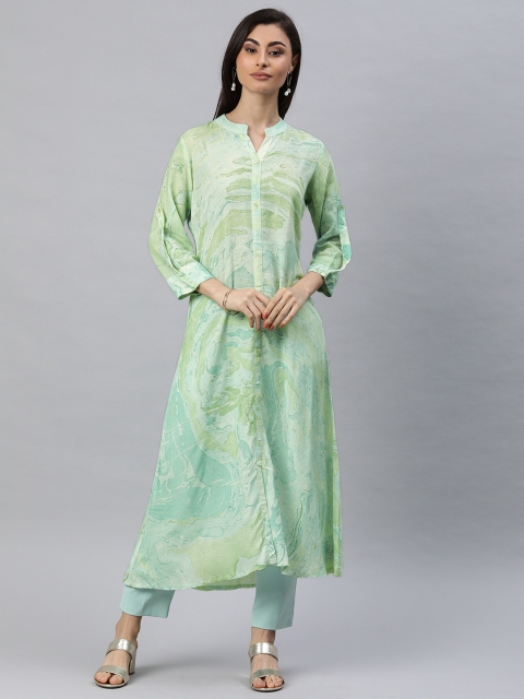 

AHIKA Women Green & Teal Printed Straight Kurta