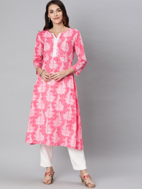 

AHIKA Women Pink & White Printed A-Line Kurta