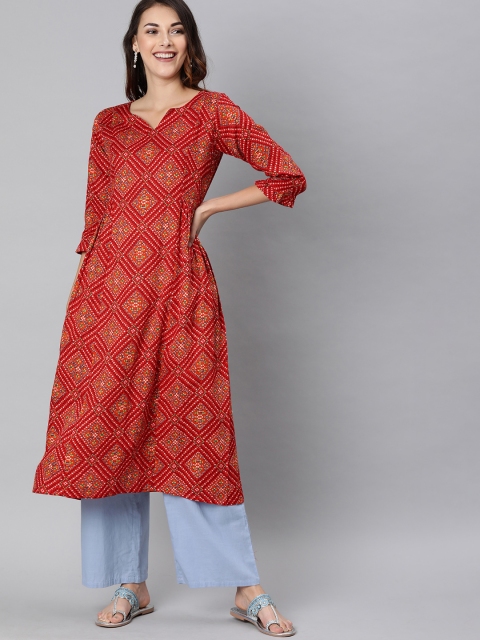 

AHIKA Women Red & White Bandhani Printed A-Line Kurta