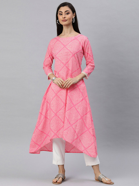 

AHIKA Women Pink & Beige Bandhani Printed A-Line Kurta