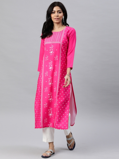 

AHIKA Women Pink & White Printed Straight Kurta