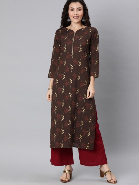 

AHIKA Women Brown & Beige Printed Straight Kurta