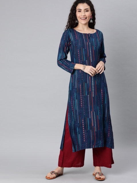 

AHIKA Women Navy Blue & Red Printed Straight Kurta
