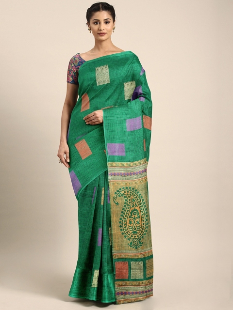 

KALINI Green & Beige Poly Crepe Printed Saree