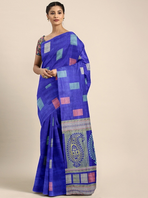 

KALINI Navy Blue & Pink Poly Crepe Printed Saree