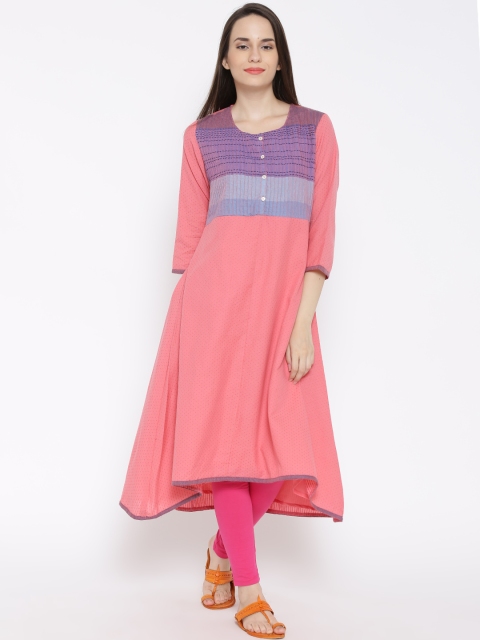 

BIBA Pink Woven Design Pintuck Anarkali Kurta