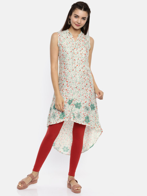 

BIBA Women Off-White Abstract Print High-Low Kurta