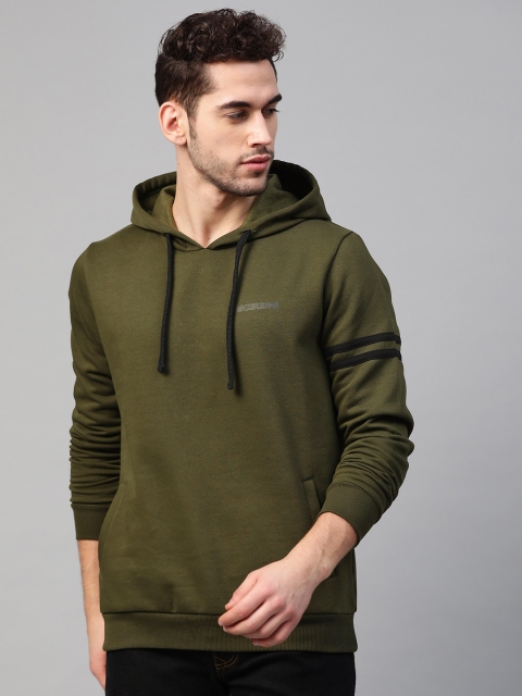 

UnderJeans by Spykar Men Olive Green Solid Hooded Sweatshirt