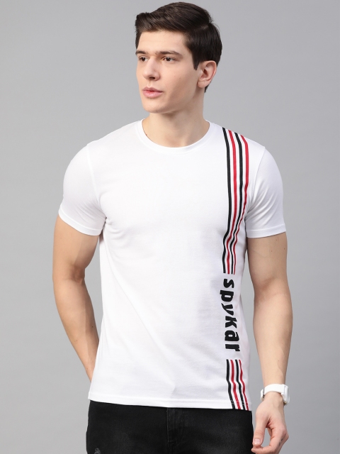 

SPYKAR Men White Printed Round Neck Pure Cotton T-shirt