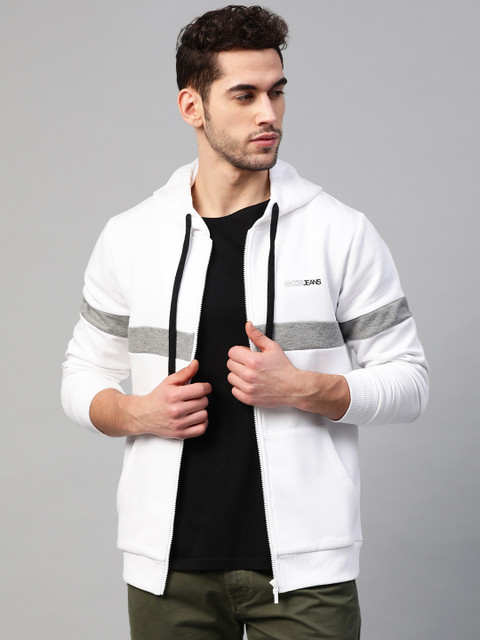 

UnderJeans by Spykar Men White & Grey Melange Solid Hooded Sweatshirt