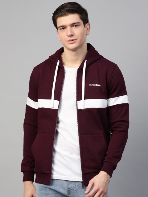 

UnderJeans by Spykar Men Burgundy & White Solid Hooded Sweatshirt