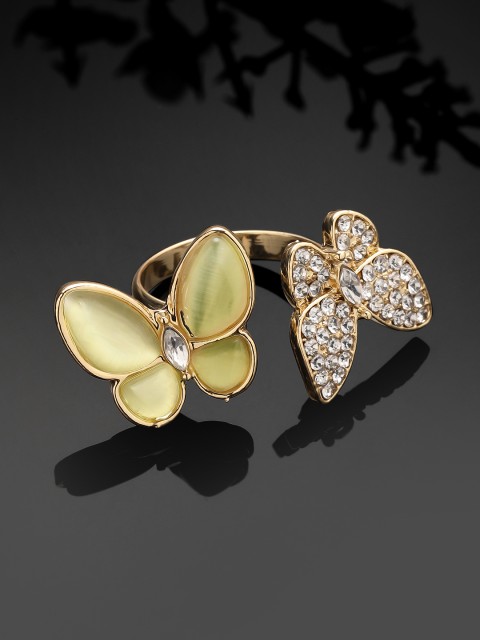 

TOKYO TALKIES X rubans FASHION ACCESSORIES Gold-Plated White CZ-Studded Butterfly-Shaped Handcrafted Adjustable Finger Ring
