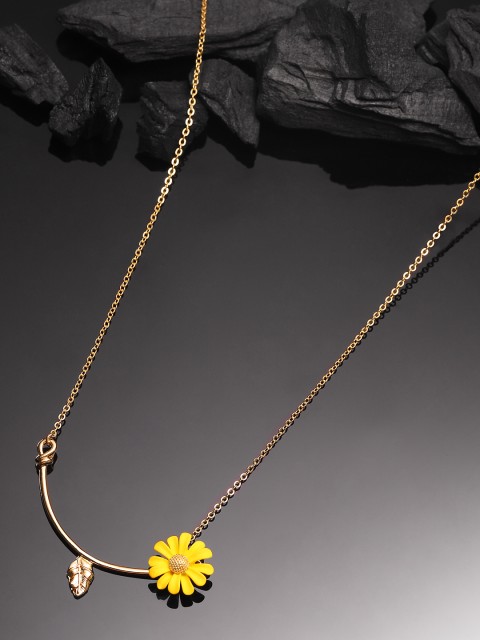 

Tokyo Talkies X Rubans Yellow & Gold Plated Handcrafted Floral Pendant with Chain