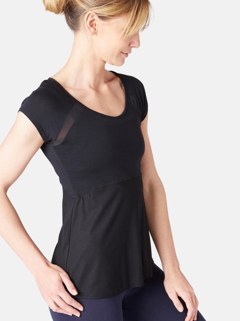 

NYAMBA By Decathlon Women Black Solid Scoop Neck T-shirt