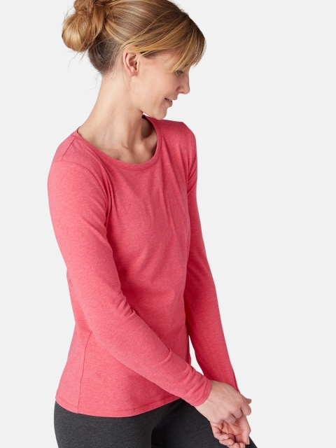 

NYAMBA By Decathlon Women Pink Solid Mandarin Collar T-shirt