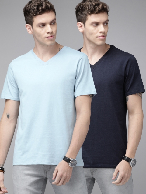 

Roadster Blue Pack of 2 Solid Pure Cotton T-shirt