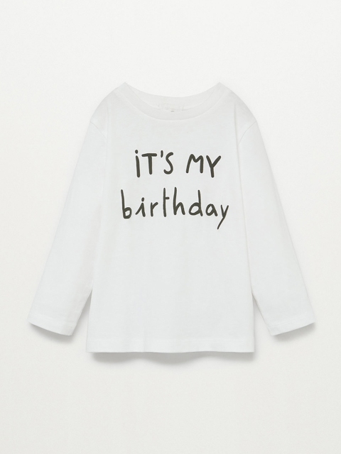 

Mango Kids Boys White Black Typography Print Round Neck Organic Cotton T-shirt