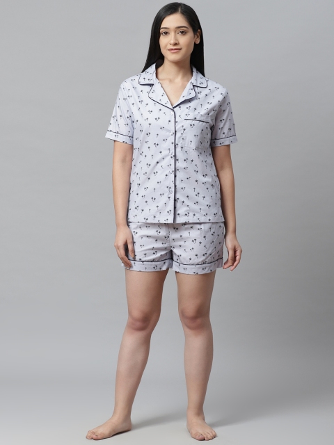 

VividArtsy Women Blue & Black Tree Print Night suit