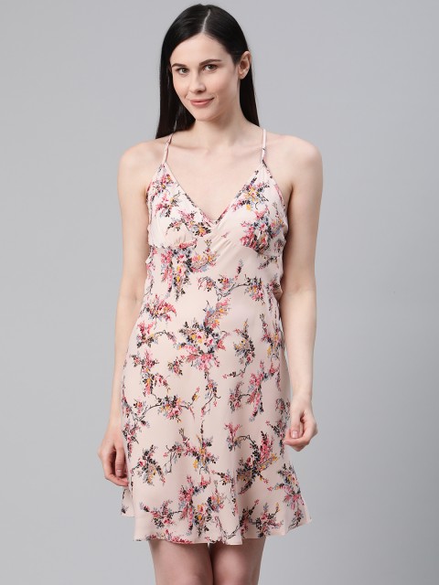 

Marks & Spencer Peach-Coloured & Black Floral Printed Nightdress