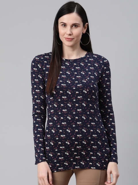 

Marks & Spencer Women Navy Blue & Off-White Floral Print Lounge T-shirt