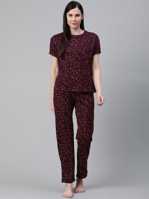 

Marks & Spencer Women Purple & Black Animal Print Night suit