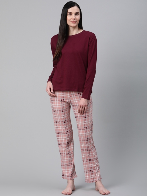 

Marks & Spencer Women Burgundy & Pink Solid Night suit