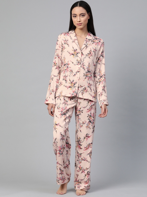 

Marks & Spencer Women Peach-Coloured & Pink Floral Printed Night suit