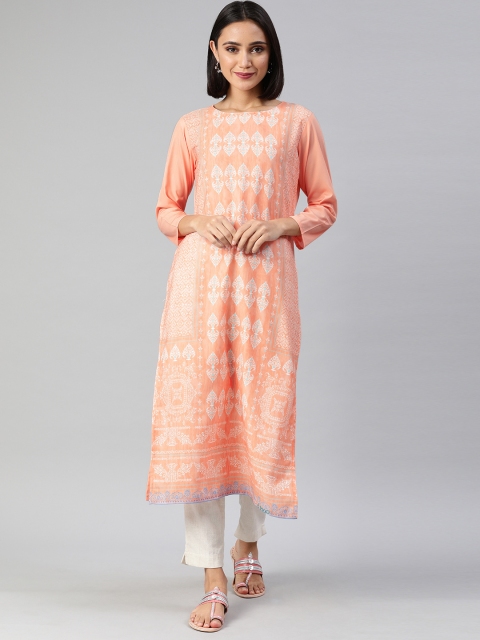 

AHIKA Women Orange & White Printed Straight Kurta