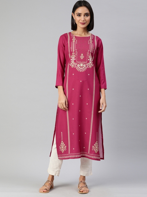 

AHIKA Women Pink & Off-White Printed Straight Kurta
