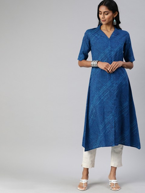 

AHIKA Women Blue Printed Asymmetric A-Line Kurta