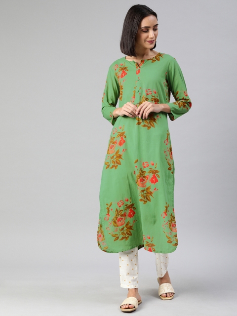 

AHIKA Women Green & Red Printed A-Line Kurta