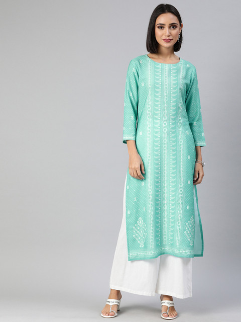

AHIKA Women Blue & White Printed A-Line Kurta