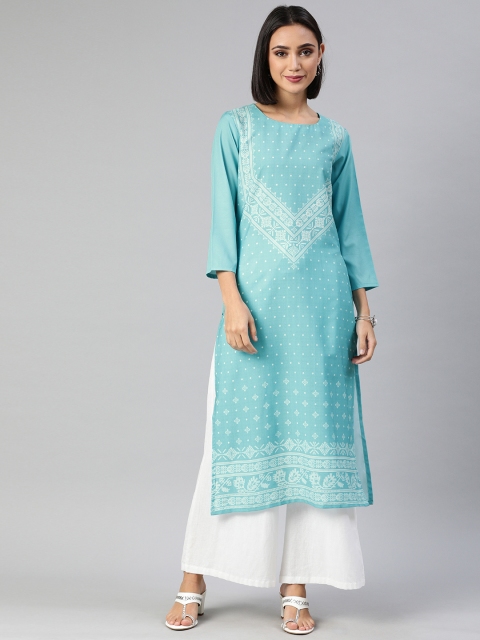 

AHIKA Women Blue & White Printed A-Line Kurta