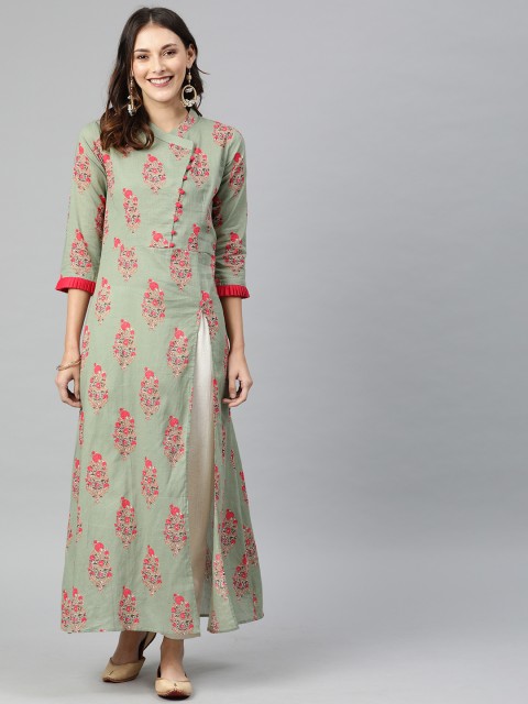 

AHIKA Women Green & Red Printed A-Line Kurta