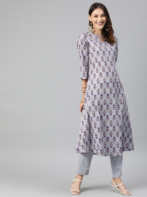 

AHIKA Women Lavender & Brown Printed A-Line Kurta