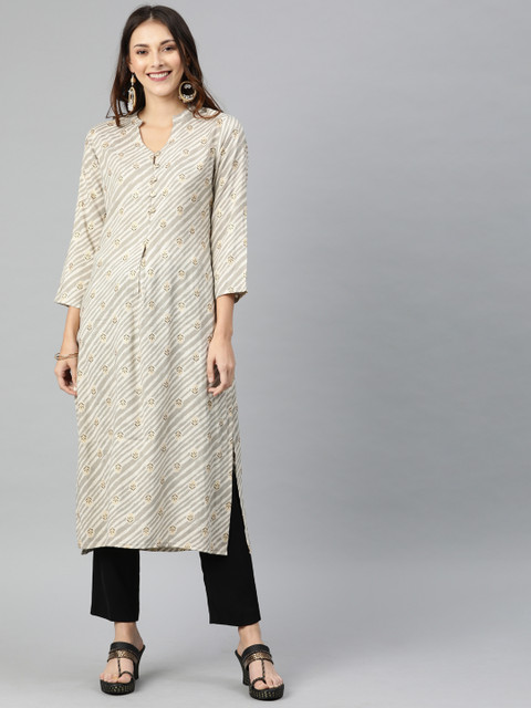 

AHIKA Women Beige Striped Straight Kurta