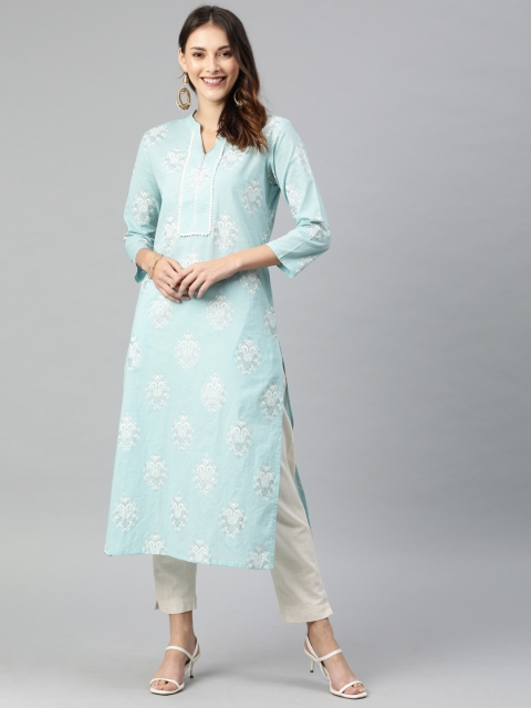 

AHIKA Women Blue Ethnic Printed Straight Kurta