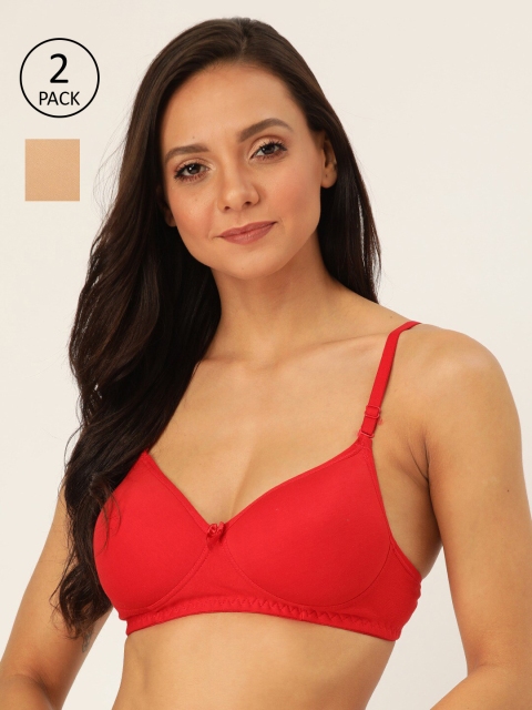 

Lady Lyka Pack Of 2 Solid Non-Wired Lightly Padded T-shirt Bra MISTIQUE-RED-BGE