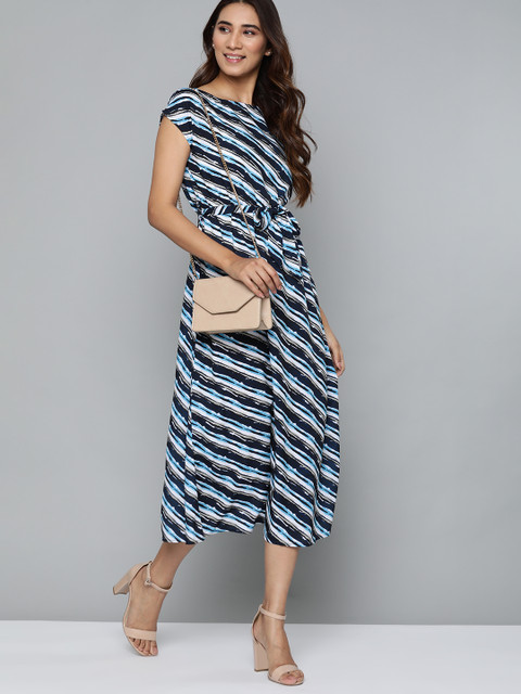 

Mast & Harbour Women Navy Blue & White Striped A-Line Dress