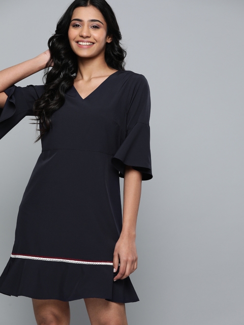 

Mast & Harbour Women Navy Blue Solid A-Line Dress