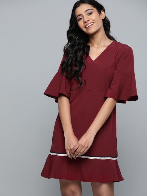 

Mast & Harbour Women Maroon Solid A-Line Dress