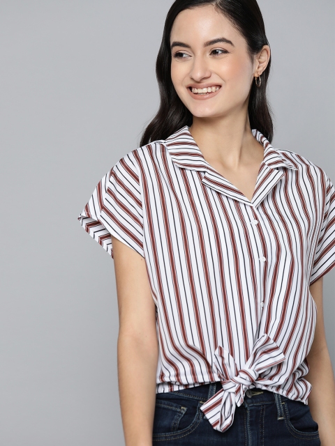 

Mast & Harbour Women White & Burgundy Regular Fit Striped Casual Shirt