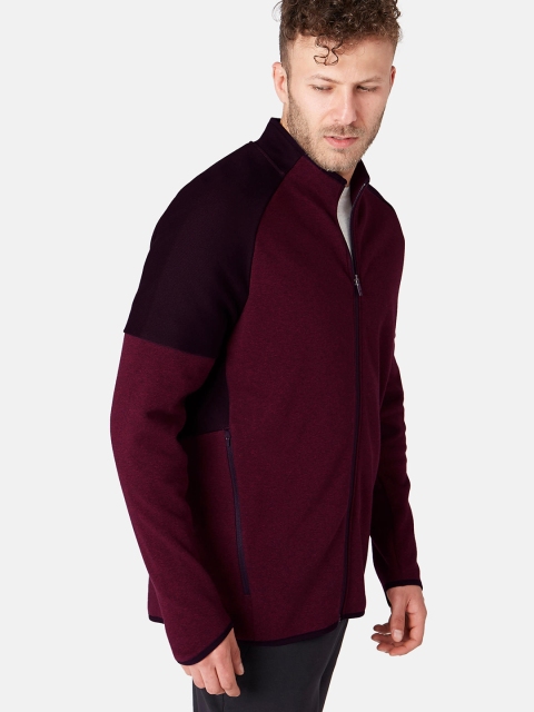 

Domyos By Decathlon Men Burgundy & Black Colourblocked Bomber Jacket