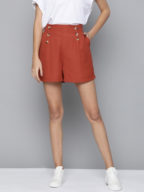 

Mast & Harbour Women Rust Orange Solid Regular Shorts