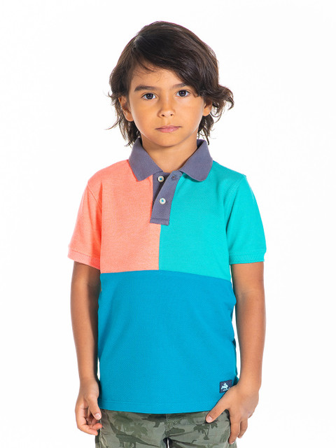 

Cherry Crumble Boys Blue Colourblocked Polo Collar T-shirt