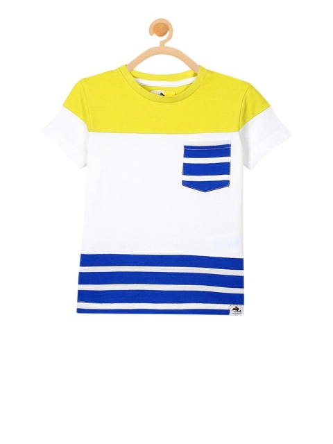 

Cherry Crumble Boys Yellow & White Colourblocked Round Neck T-shirt