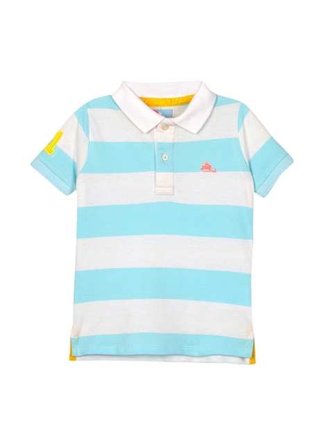 

Cherry Crumble Boys Blue & White Striped Polo Collar T-shirt