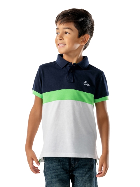 

Cherry Crumble Boys White & Black Colourblocked Polo Collar T-shirt